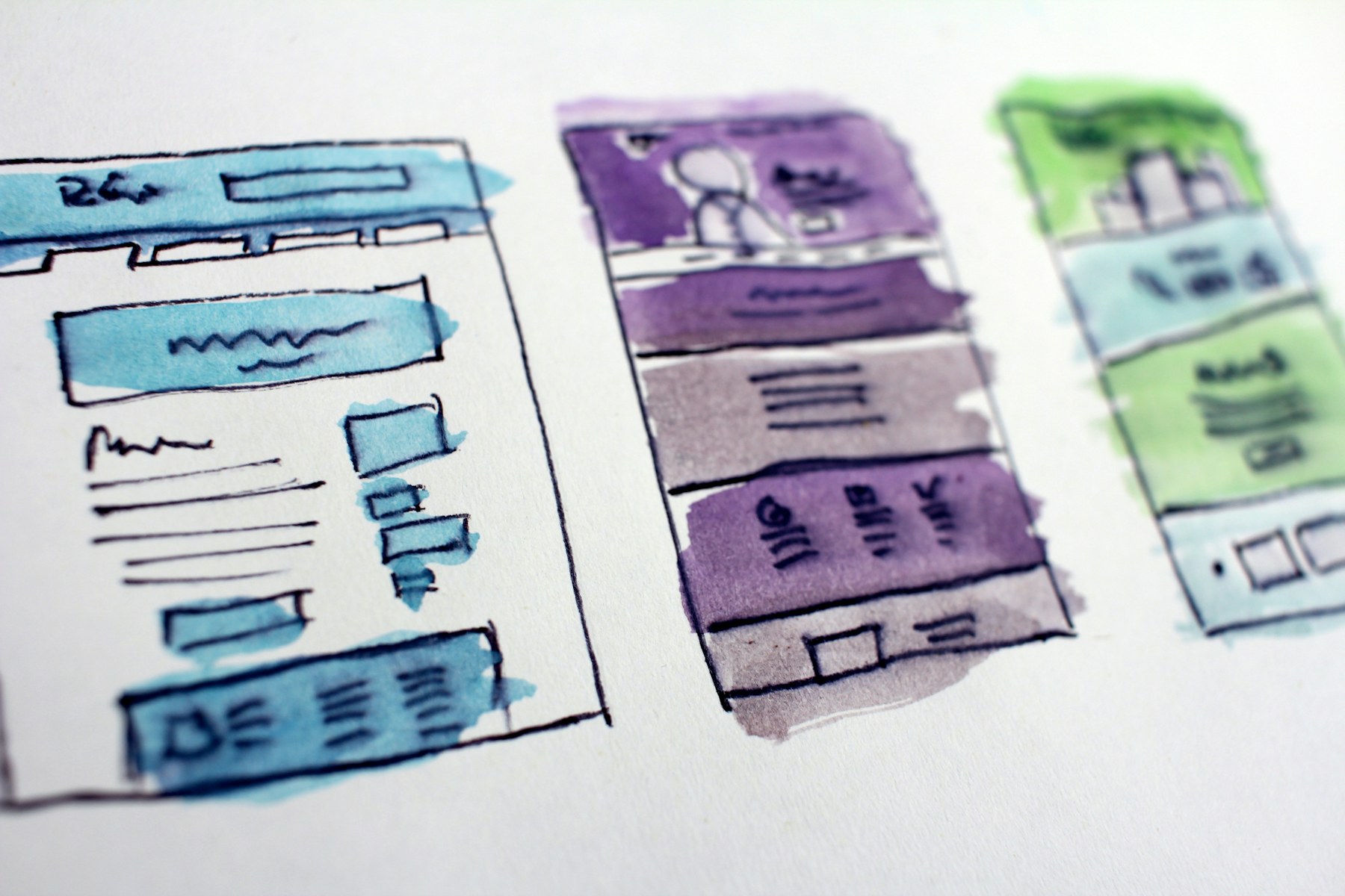 Signs Your Business Website Needs a Redesign - Watercolor wireframe sketches for website layouts